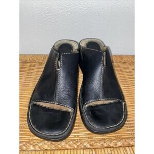 Bjorndal Sandals Womens Sz 7Black Slip On Leather Wedge Heels Open Toe Y2K